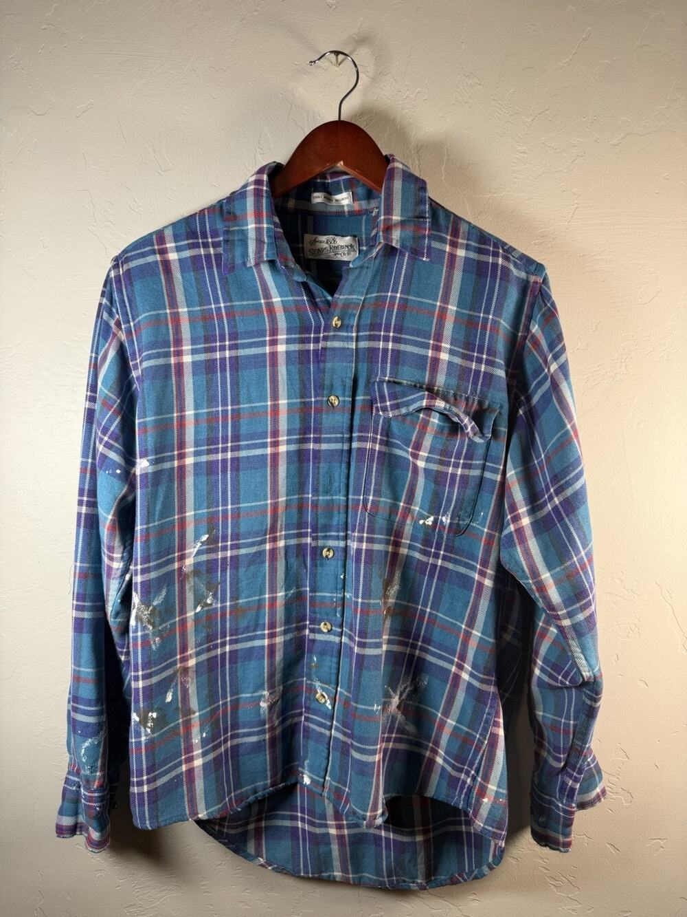 Men’s Vintage Sears Roebuck Size Small Blue Plaid Street Style Grunge Flannel